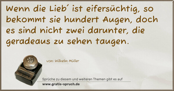 Spruch Visualisierung: Wenn die Lieb' ist eifersüchtig, so bekommt sie hundert Augen, doch es sind nicht zwei darunter, die geradeaus zu sehen taugen.