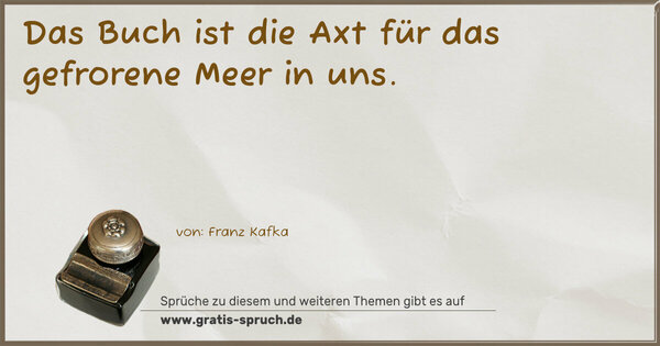 Spruch Visualisierung: Das Buch ist die Axt für das gefrorene Meer in uns.