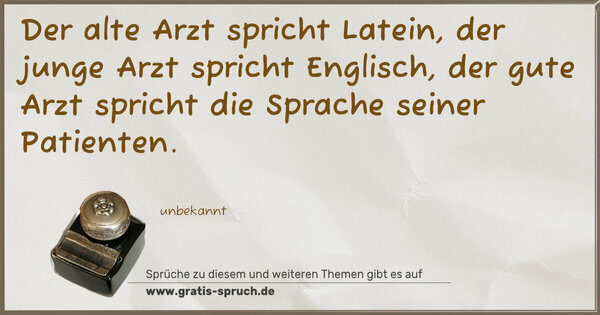 Spruch Visualisierung: Der alte Arzt spricht Latein,
der junge Arzt spricht Englisch,
der gute Arzt spricht die Sprache seiner Patienten.