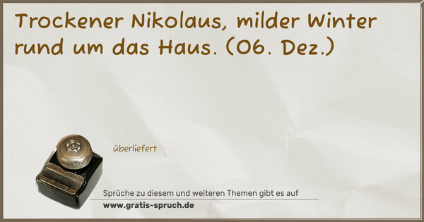 Spruch Visualisierung: Trockener Nikolaus,
milder Winter rund um das Haus.
(06. Dez.)