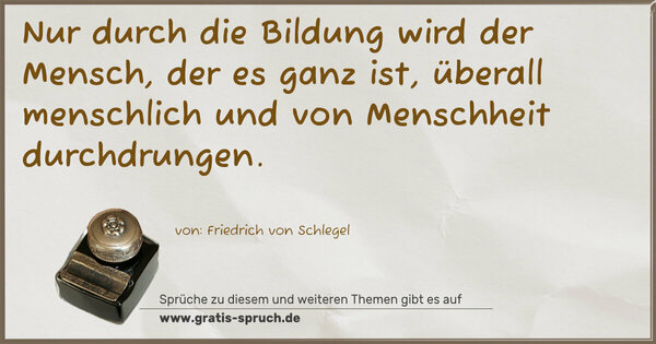 Spruch Visualisierung: Nur durch die Bildung wird der Mensch,
der es ganz ist,
überall menschlich und von Menschheit durchdrungen.