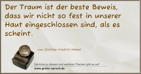 Spruch Visualisierung: Der Traum ist der beste Beweis, dass wir nicht so fest in unserer Haut eingeschlossen sind, als es scheint.