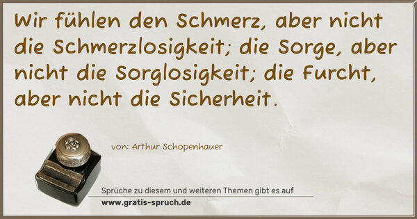 Spruch Visualisierung: Wir fühlen den Schmerz, aber nicht die Schmerzlosigkeit;
die Sorge, aber nicht die Sorglosigkeit;
die Furcht, aber nicht die Sicherheit.