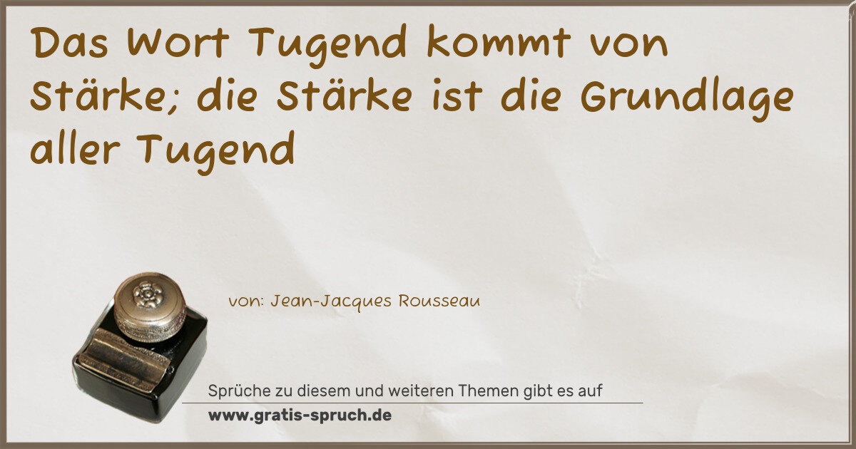 Spruchbild: Das Wort Tugend kommt von Stärke; die Stärke ist die Grundlage aller Tugend