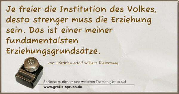 Spruch Visualisierung: Je freier die Institution des Volkes, desto strenger muss die Erziehung sein. Das ist einer meiner fundamentalsten Erziehungsgrundsätze.
