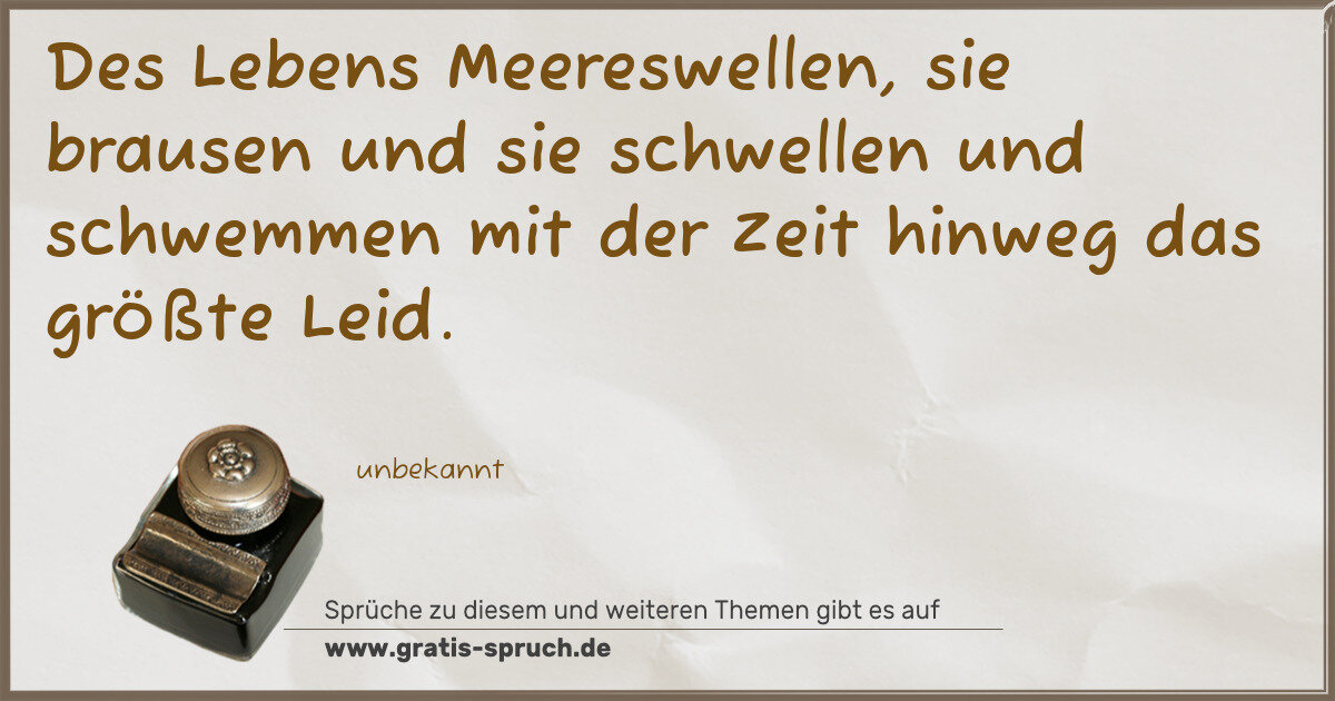 Spruchbild: Des Lebens Meereswellen, sie brausen und sie schwellen und schwemmen mit der Zeit hinweg d …