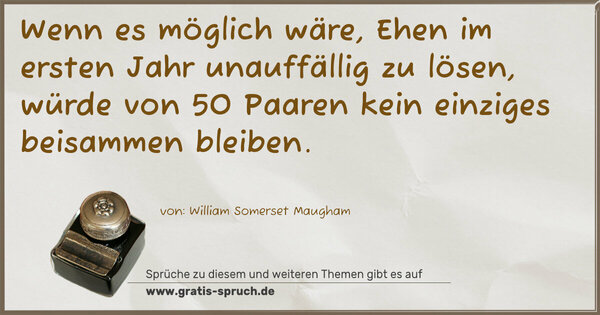 Spruch Visualisierung: Wenn es möglich wäre, Ehen im ersten Jahr unauffällig zu lösen, würde von 50 Paaren kein einziges beisammen bleiben.