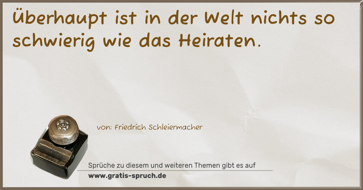 Spruchbild: Überhaupt ist in der Welt nichts so schwierig wie das Heiraten.