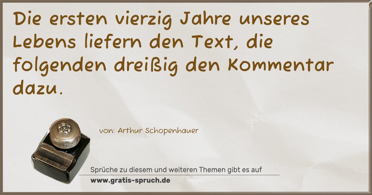Spruchbild: Die ersten vierzig Jahre unseres Lebens liefern den Text, die folgenden dreißig den Komme …
