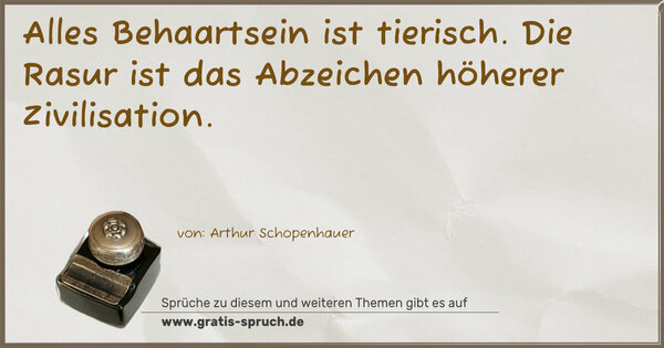 Spruch Visualisierung: Alles Behaartsein ist tierisch.
Die Rasur ist das Abzeichen höherer Zivilisation.