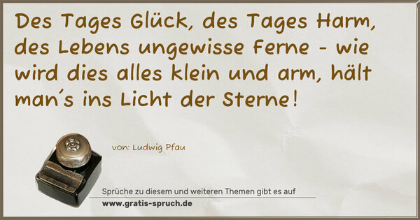 Spruch Visualisierung: Des Tages Glück, des Tages Harm,
des Lebens ungewisse Ferne -
wie wird dies alles klein und arm,
hält man's ins Licht der Sterne!