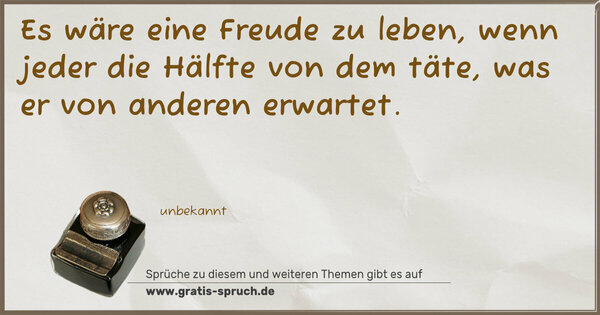 Spruch Visualisierung: Es wäre eine Freude zu leben,
wenn jeder die Hälfte von dem täte,
was er von anderen erwartet.