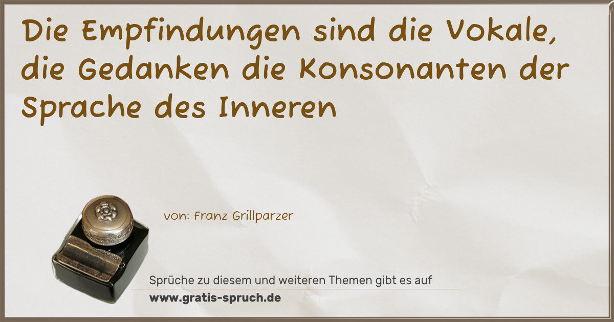 Spruchbild: Die Empfindungen sind die Vokale, die Gedanken die Konsonanten der Sprache des Inneren