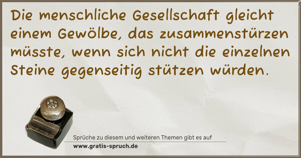 Spruch Visualisierung: Die menschliche Gesellschaft gleicht einem Gewölbe,
das zusammenstürzen müsste,
wenn sich nicht die einzelnen Steine
gegenseitig stützen würden.