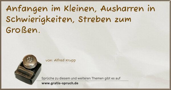 Spruch Visualisierung: Anfangen im Kleinen,
Ausharren in Schwierigkeiten,
Streben zum Großen. 
