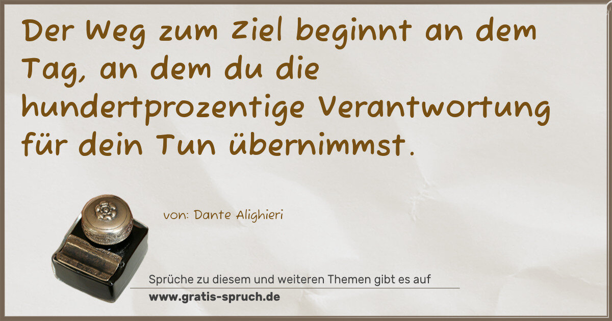 Spruchbild: Der Weg zum Ziel beginnt an dem Tag, an dem du die hundertprozentige Verantwortung für d …