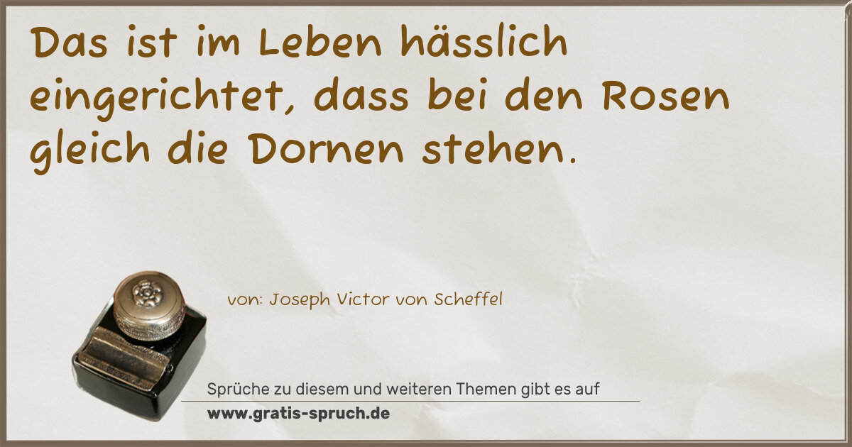 Spruchbild: Das ist im Leben hässlich eingerichtet, dass bei den Rosen gleich die Dornen stehen.