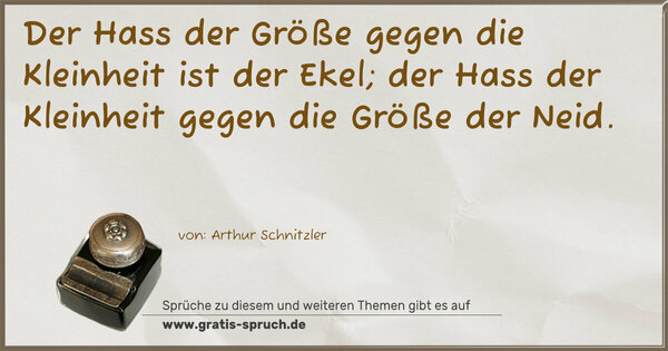 Spruch Visualisierung: Der Hass der Größe gegen die Kleinheit
ist der Ekel;
der Hass der Kleinheit gegen die Größe
der Neid.
