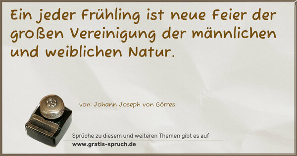 Spruch Visualisierung: Ein jeder Frühling ist neue Feier der großen Vereinigung der männlichen und weiblichen Natur.