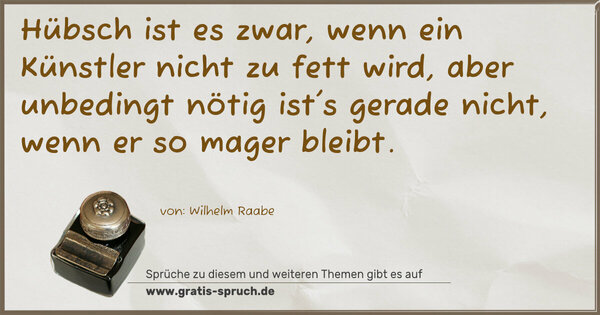 Spruch Visualisierung: Hübsch ist es zwar, wenn ein Künstler nicht zu fett wird, aber unbedingt nötig ist's gerade nicht, wenn er so mager bleibt. 