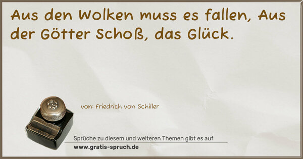 Spruch Visualisierung: Aus den Wolken muss es fallen,
Aus der Götter Schoß, das Glück.