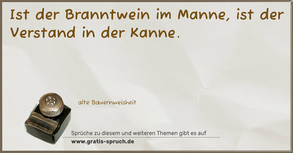 Spruch Visualisierung: Ist der Branntwein im Manne,
ist der Verstand in der Kanne.