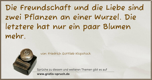 Spruch Visualisierung: Die Freundschaft und die Liebe sind zwei Pflanzen an einer Wurzel.
Die letztere hat nur ein paar Blumen mehr.