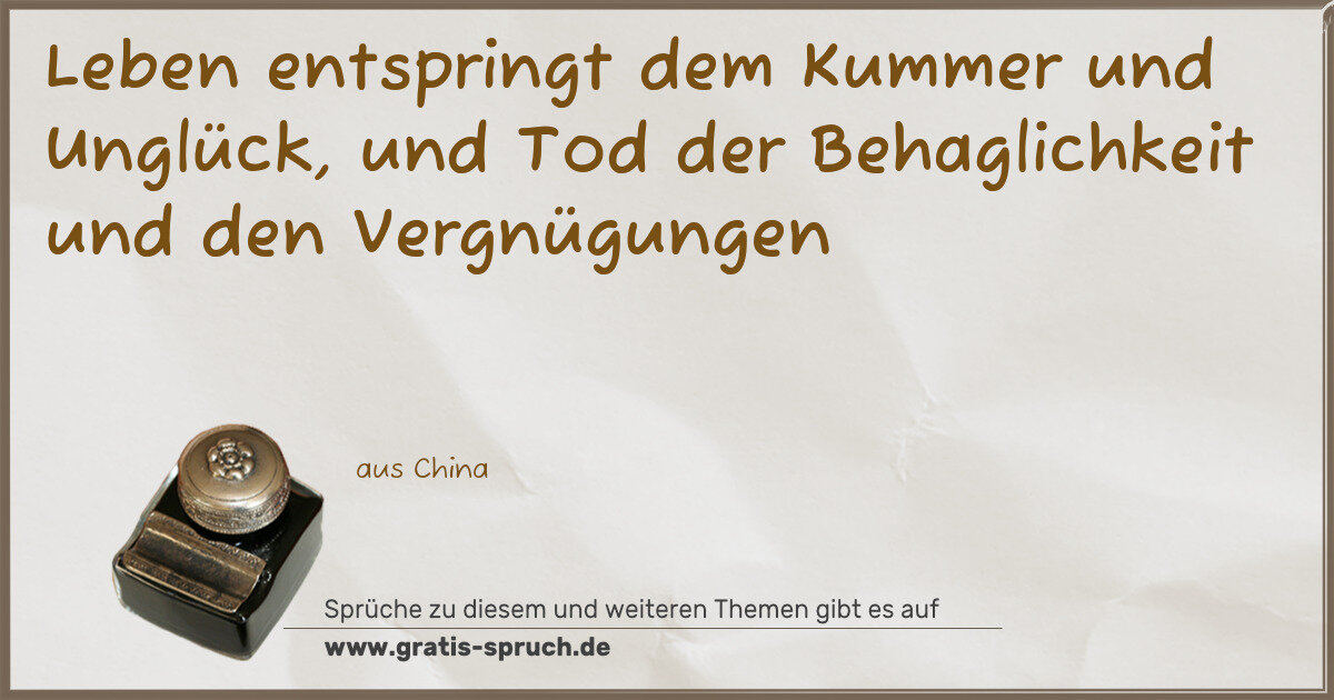 Spruchbild: Leben entspringt dem Kummer und Unglück, und Tod der Behaglichkeit und den Vergnügungen
