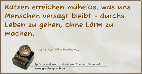 Spruch Visualisierung: Katzen erreichen mühelos,
was uns Menschen versagt bleibt -
durchs Leben zu gehen, ohne Lärm zu machen.