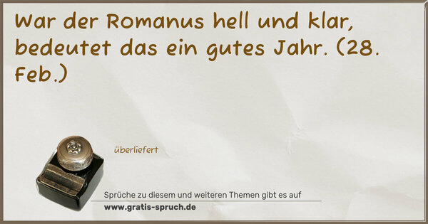 Spruch Visualisierung: War der Romanus hell und klar, bedeutet das ein gutes Jahr.
(28. Feb.)