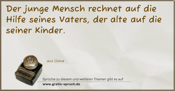 Spruch Visualisierung: Der junge Mensch rechnet auf die Hilfe seines Vaters,
der alte auf die seiner Kinder. 