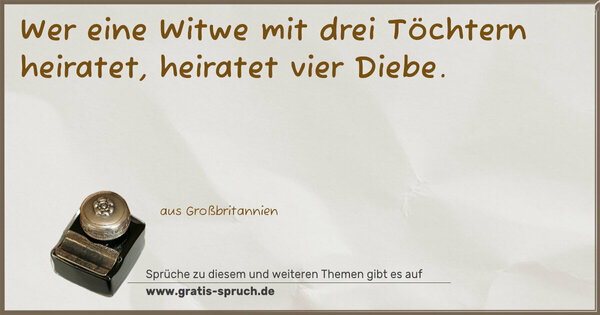 Spruch Visualisierung: Wer eine Witwe mit drei Töchtern heiratet,
heiratet vier Diebe.