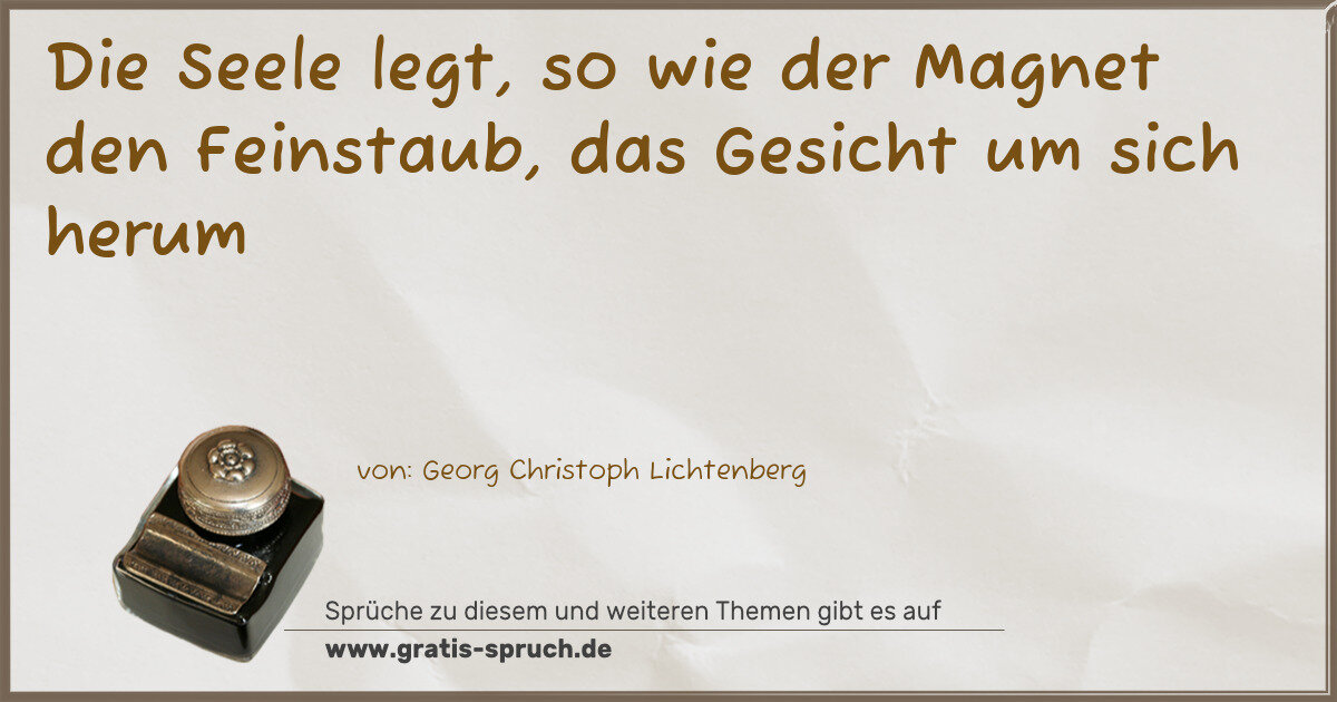 Spruchbild: Die Seele legt, so wie der Magnet den Feinstaub, das Gesicht um sich herum
