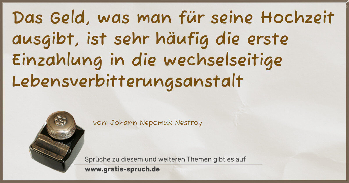 Spruchbild: Das Geld, was man für seine Hochzeit ausgibt, ist sehr häufig die erste Einzahlung in die …