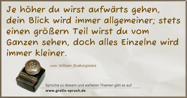 Spruch Visualisierung: Je höher du wirst aufwärts gehen, dein Blick wird immer allgemeiner; stets einen größern Teil wirst du vom Ganzen sehen, doch alles Einzelne wird immer kleiner.