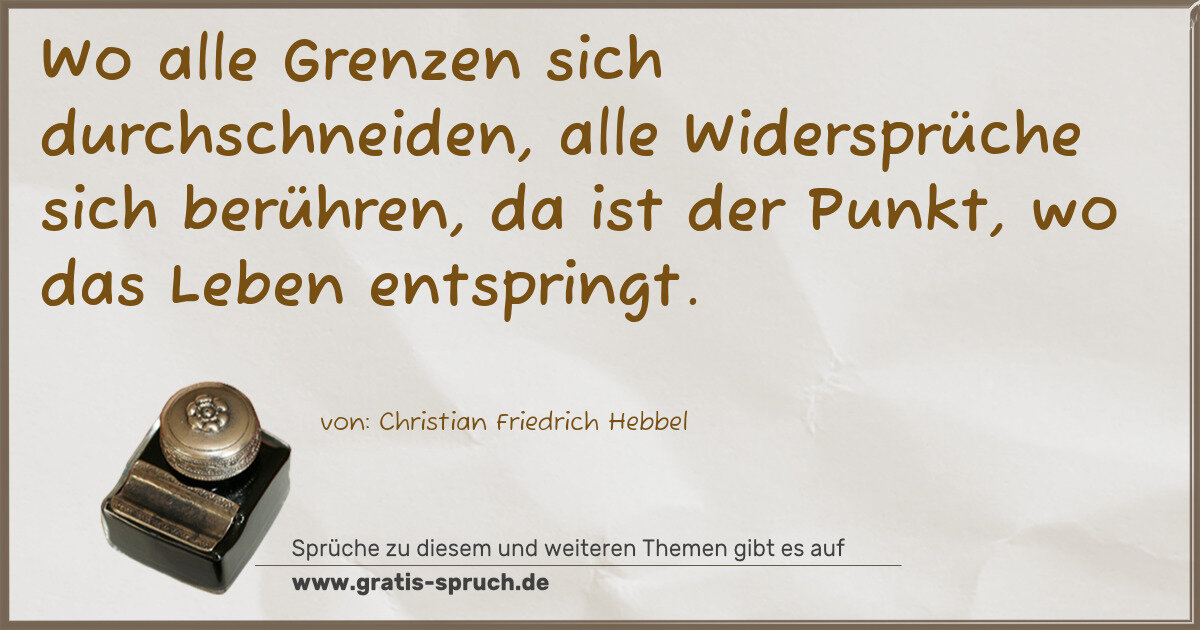 Spruchbild: Wo alle Grenzen sich durchschneiden, alle Widersprüche sich berühren, da ist der Punkt, wo …