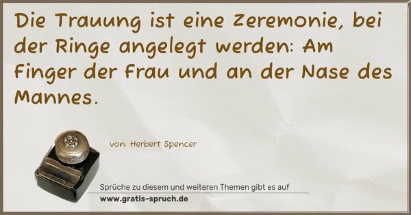 Spruch Visualisierung: Die Trauung ist eine Zeremonie, bei der Ringe angelegt werden: Am Finger der Frau und an der Nase des Mannes.