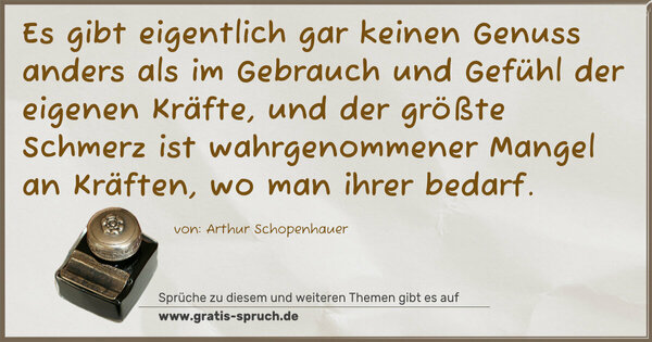 Spruch Visualisierung: Es gibt eigentlich gar keinen Genuss anders als im Gebrauch und Gefühl der eigenen Kräfte, und der größte Schmerz ist wahrgenommener Mangel an Kräften, wo man ihrer bedarf.