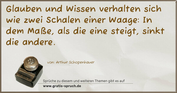 Spruch Visualisierung: Glauben und Wissen verhalten sich wie zwei Schalen einer Waage: In dem Maße, als die eine steigt, sinkt die andere. 