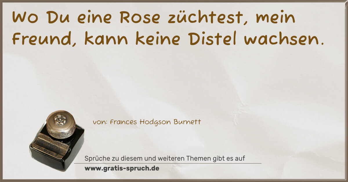 Spruchbild: Wo Du eine Rose züchtest, mein Freund, kann keine Distel wachsen.