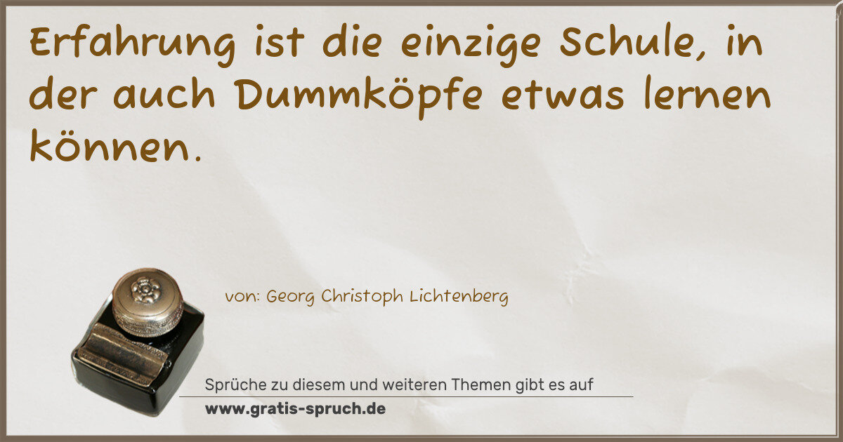 Spruchbild: Erfahrung ist die einzige Schule, in der auch Dummköpfe etwas lernen können.