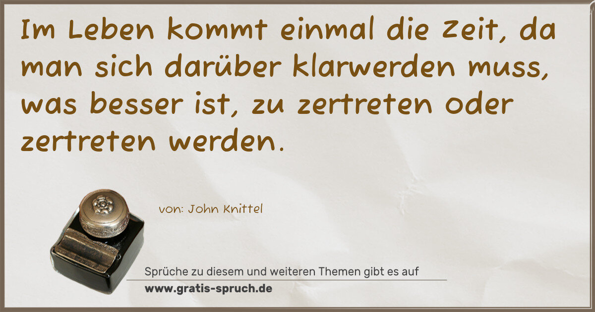 Spruchbild: Im Leben kommt einmal die Zeit, da man sich darüber klarwerden muss, was besser ist, zu …