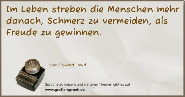 Spruch Visualisierung: Im Leben streben die Menschen mehr danach,
Schmerz zu vermeiden, als Freude zu gewinnen.