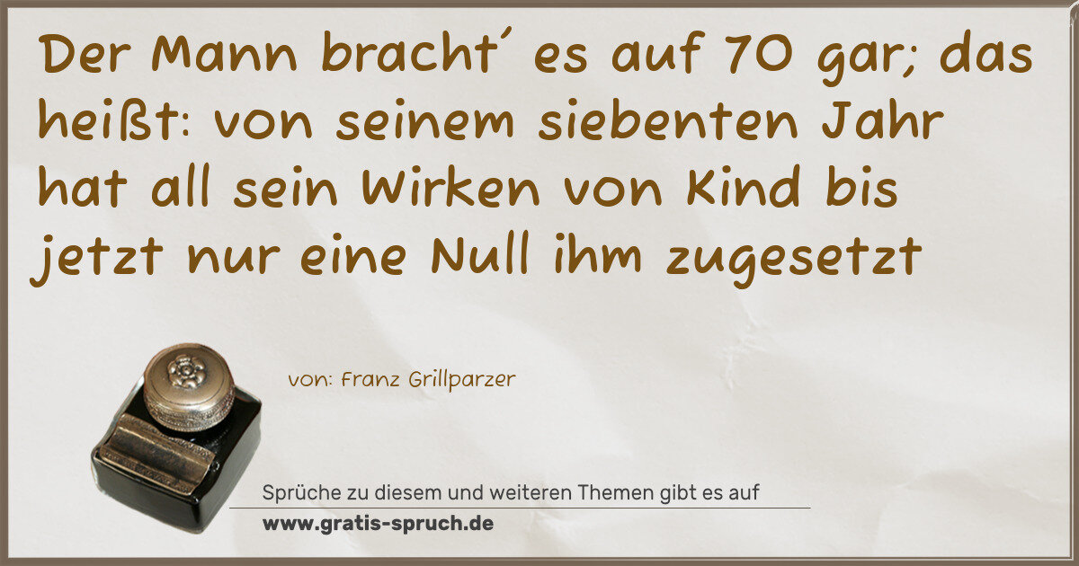 Spruchbild: Der Mann bracht' es auf 70 gar; das heißt: von seinem siebenten Jahr hat all sein Wirken v …
