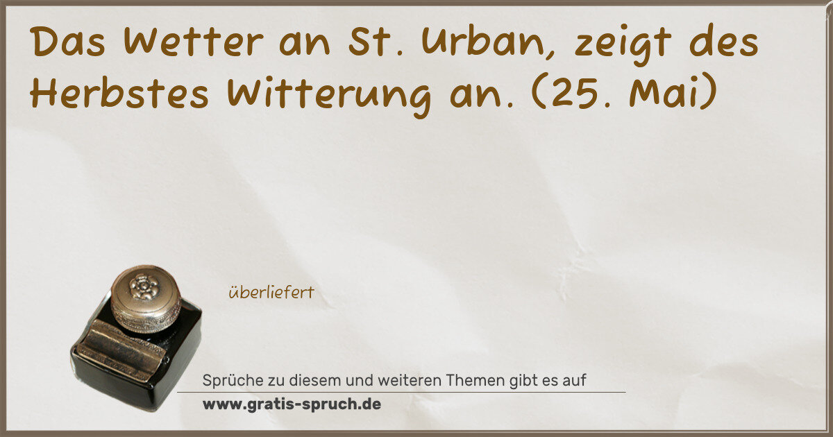 Spruchbild: Das Wetter an St. Urban, zeigt des Herbstes Witterung an. (25. Mai)