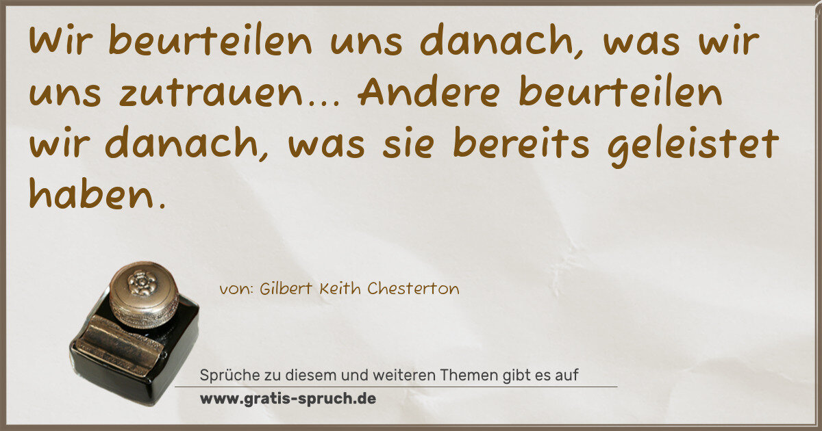 Spruchbild: Wir beurteilen uns danach, was wir uns zutrauen... Andere beurteilen wir danach, was sie …