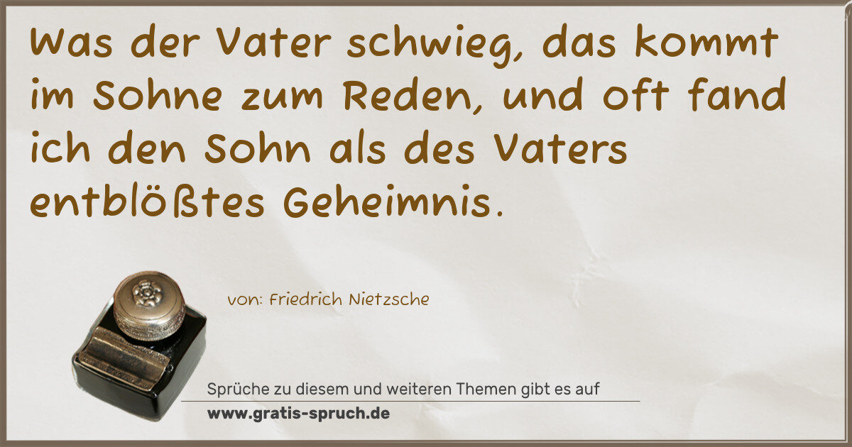 Spruchbild: Was der Vater schwieg, das kommt im Sohne zum Reden, und oft fand ich den Sohn als des Va …