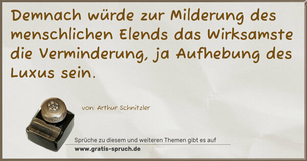 Spruch Visualisierung: Demnach würde zur Milderung des menschlichen Elends
das Wirksamste die Verminderung, ja Aufhebung des Luxus sein.