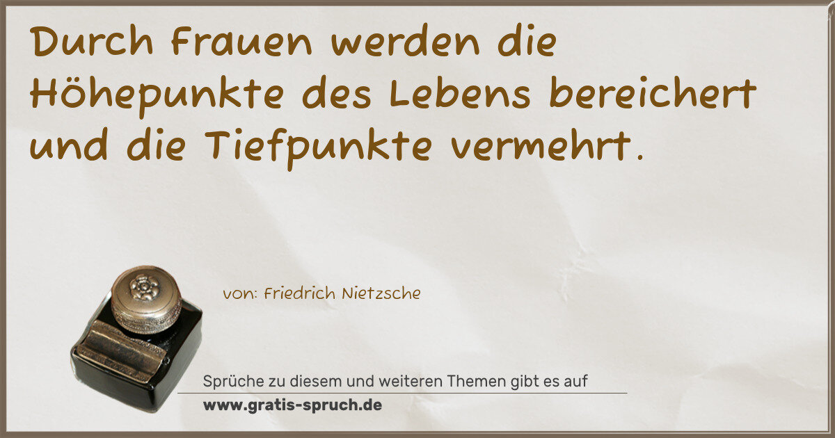 Spruchbild: Durch Frauen werden die Höhepunkte des Lebens bereichert und die Tiefpunkte vermehrt.