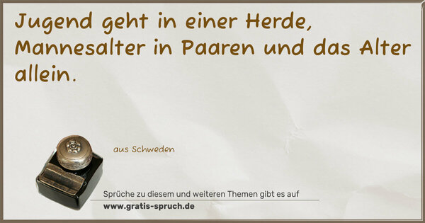 Spruch Visualisierung: Jugend geht in einer Herde,
Mannesalter in Paaren
und das Alter allein.